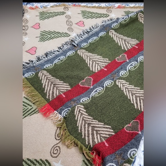 Vintage Hearts Stars Swirls Trees Throw - Picture 1 of 9